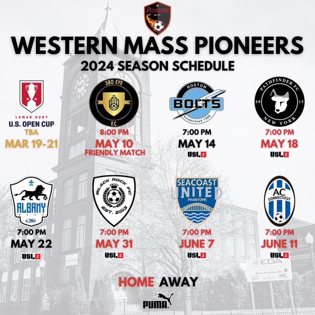 2024 Schedule Announced! Western MA Pioneers
